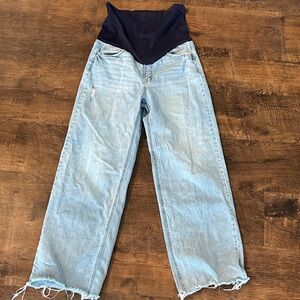 Light Blue Cuffed Baggy Wide Leg Maternity Jeans